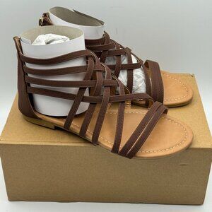 Journey Womens Hanni Brown Gladiator Strappy Sandals Back Zipper Size 6